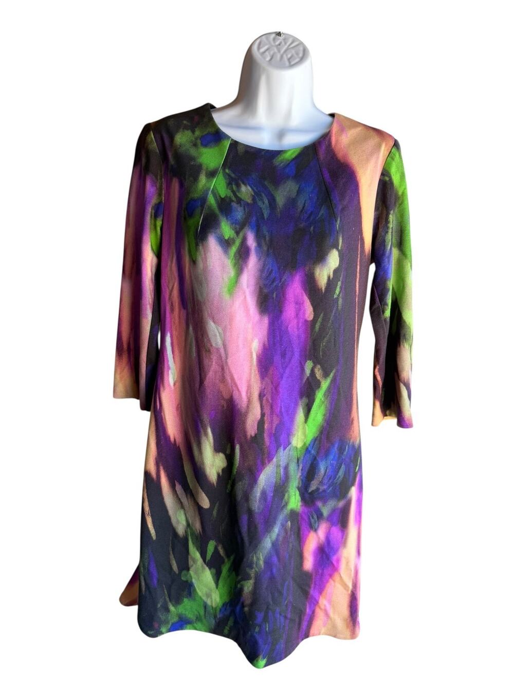 Trina Turk Women’s Abstract Floral Tunic Shift Dress 3/4 Sleeve A-Line Size 6